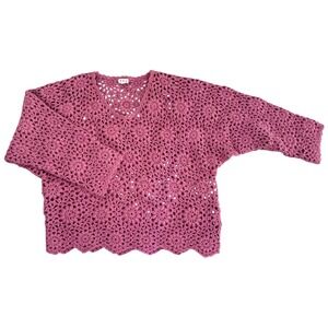 POL Oversized Crochet Sweater Dusty Rose Pink Floral Boho Knit Pullover Large